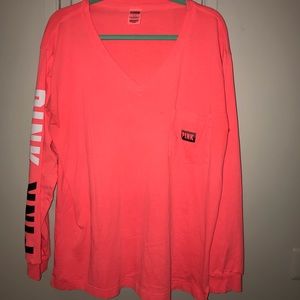 Pink V-neck causal shirt